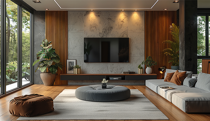 Modern veneer TV unit- CenturyPly