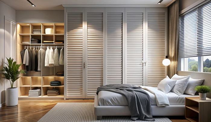 Corner Fluted Wardrobe Designs - Trending Fluted Laminate Wardrobe Design