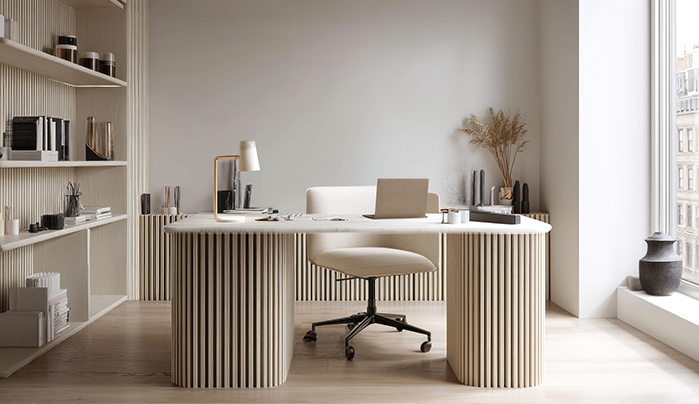 Fluted Panel Backdrop office-Beautiful Home Office Designs