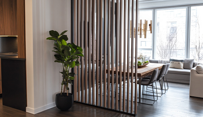 Veneer-Finish Kitchen Partition Design - Elegant Kitchen Partition Designs