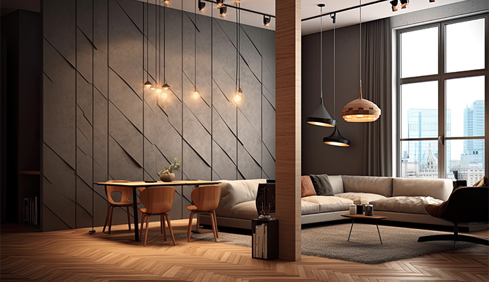 Glass-Top Plywood Half-Wall - Unique Partition Design