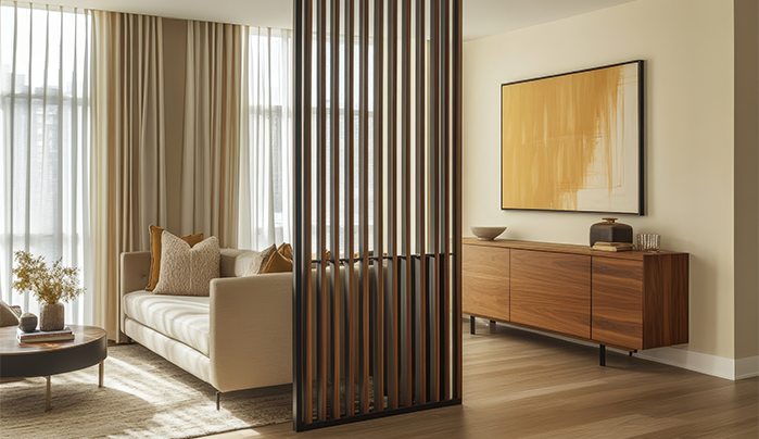 Offset Slatted Veneer Screen - Unique Partition Design