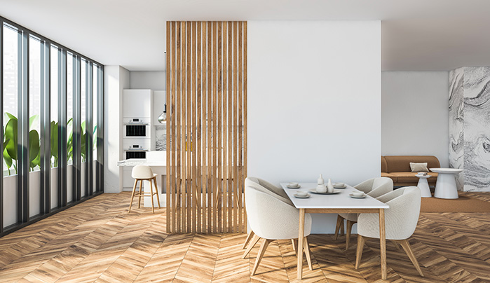 Glass And Louver Mix Kitchen Partition Design - Elegant Kitchen Partition Designs