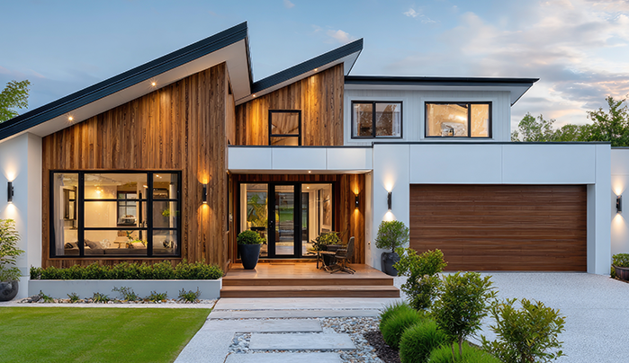 Veneered Facade with Warm Tones - Exterior Wall Designs