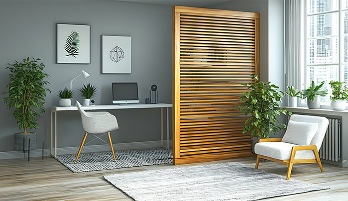 Wooden Dividers With a Touch of Greenery - Living Room Divider Ideas