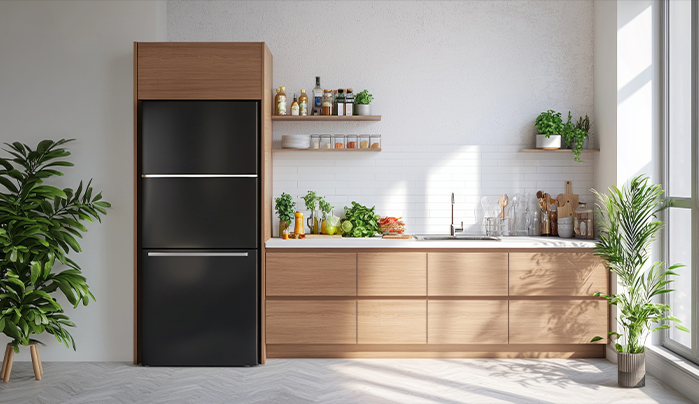 Wood finish laminate modular kitchen