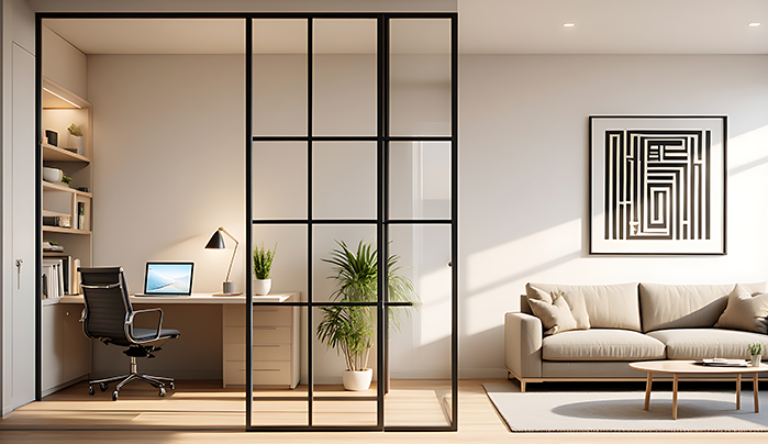 Glass and Wood Divider - Living Room Divider Ideas