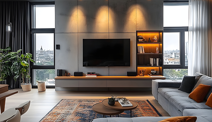 Metallic Accent Pop Wall - Modern TV Unit Design