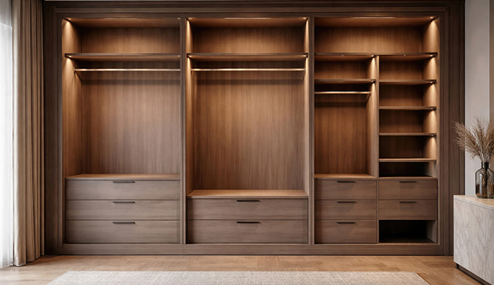 Dark Walnut Horizontal Grain - Stylish Sliding Wardrobe