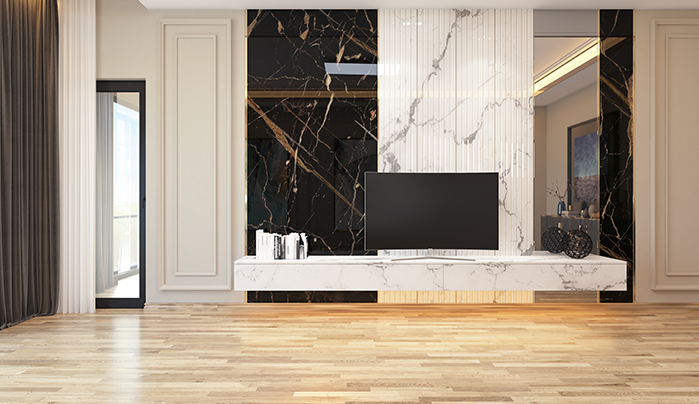 Stone-Back Statement - Modern TV Unit Design