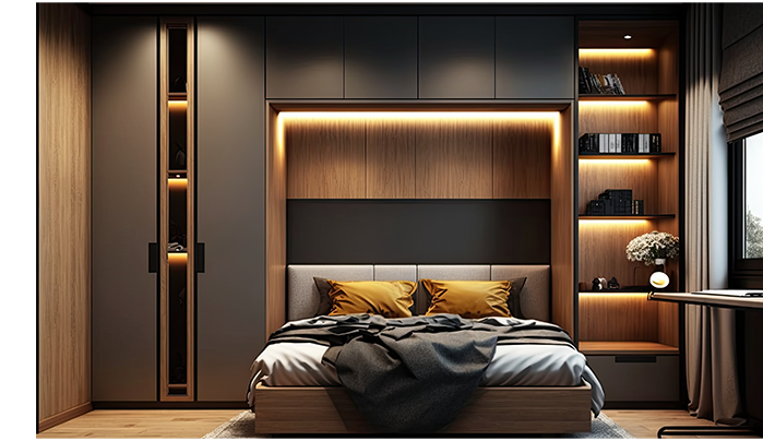 Sliding Mirror + Wood Hybrid Wardrobe Design