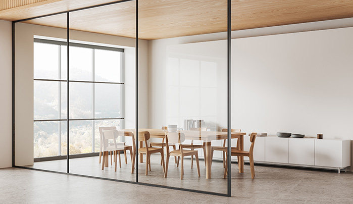 Half Glass Half Wood Kitchen Partition Design - Elegant Kitchen Partition Designs