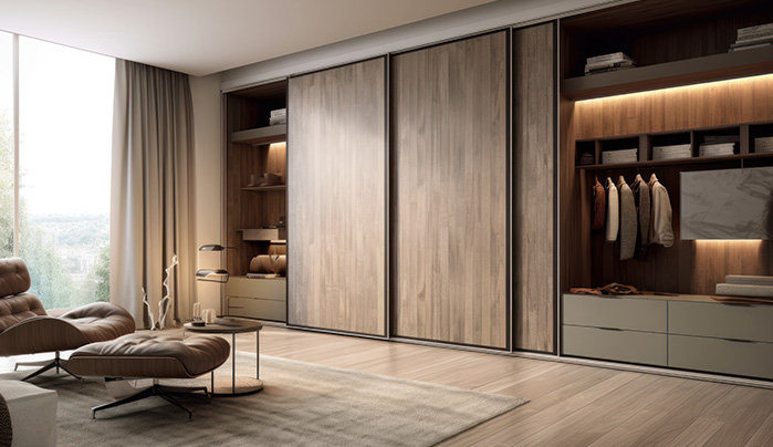 Two-Tone Woodgrain and Solid Colour Combination - Stylish Sliding Wardrobe