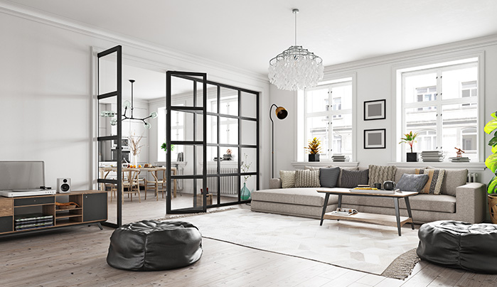 Metal Frame Kitchen Partition Design With Wood Panels - Elegant Kitchen Partition Designs