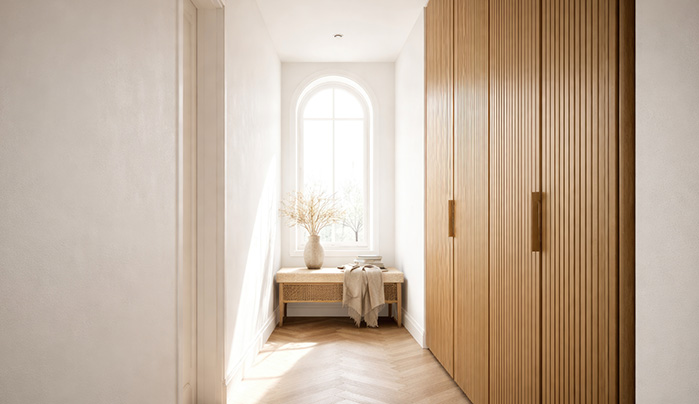 Neutral-Toned Fluted Wardrobes - Trending Fluted Laminate Wardrobe Design