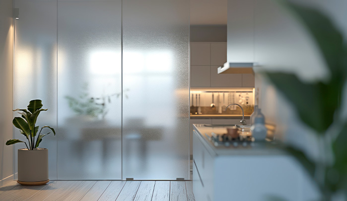 Frosted Glass Kitchen Partition Design For Privacy - Elegant Kitchen Partition Designs