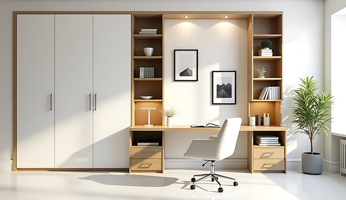 Wardrobe with A Study Desk - Smart Plywood Wardrobe Designs