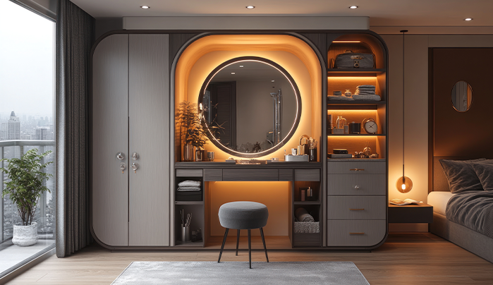 Wardrobes with Integrated Dressing Tables-Modern Corner Wardrobe Designs