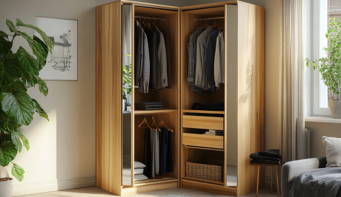 L-Shaped Fluted Wardrobe - Laminate Wardrobe Design
