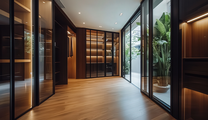 Glass-Panel Wardrobes-Modern Corner Wardrobe Designs