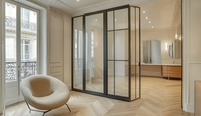 Glass Partition with Wooden Frame - Hall Partition Designs