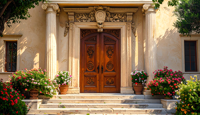 Carved Floral Teak Doors