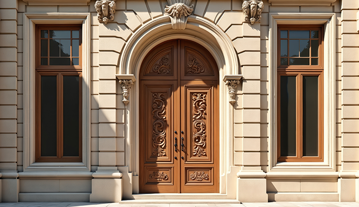 Temple-Style Carved Entrances - Double Door Design