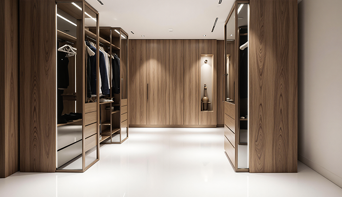 Fluted Walk-In Closet - Laminate Wardrobe Design