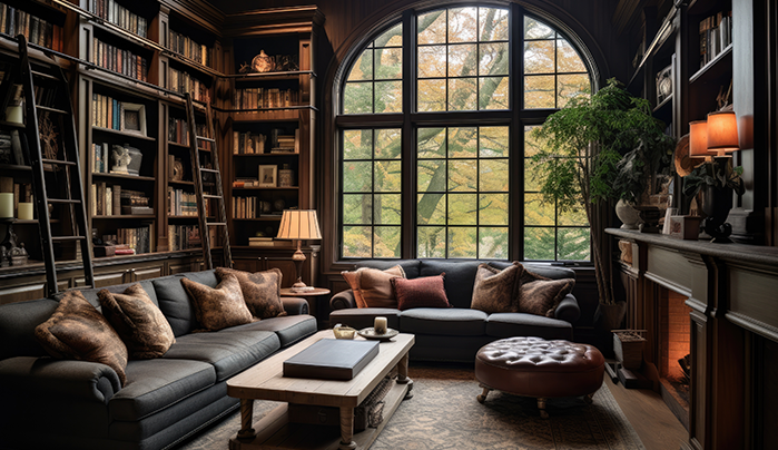 Corner Curved Shelving - Home Library Designs