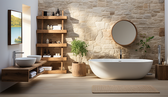 Corner Vanities Using Textured Laminates - Bathroom Design Ideas