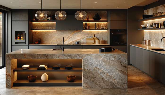 Waterfall Countertop Island with Clean Lines - Kitchen Island Design Ideas