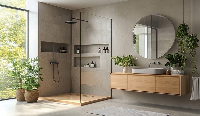 Indoor Plants Meet Moisture-Resistant Materials - Bathroom Design Idea