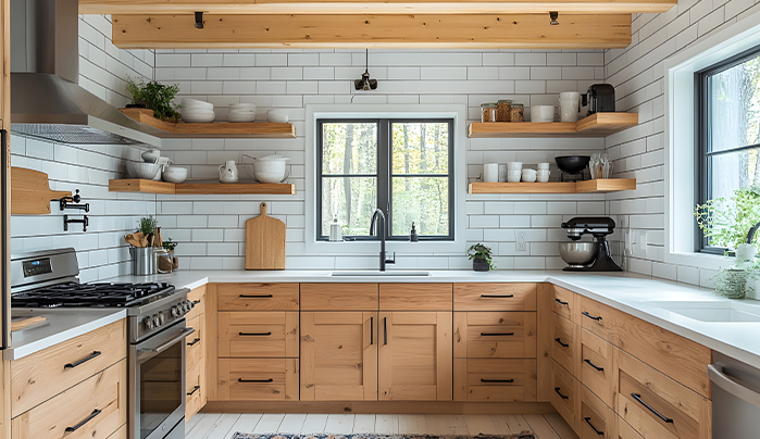 Modern kitchen with wood veneer cabinet - CenturyPly