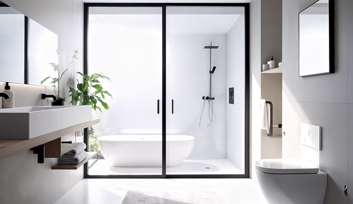 White Oak with Glass Bathroom Door Design